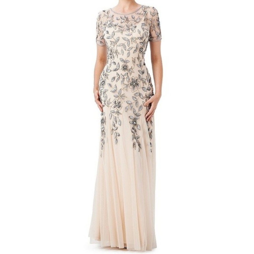 Adrianna Papell floral beaded gown in blush pink